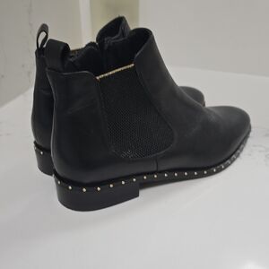 Women's Black Chelsea Ankle Boots with Gold Stud Trim